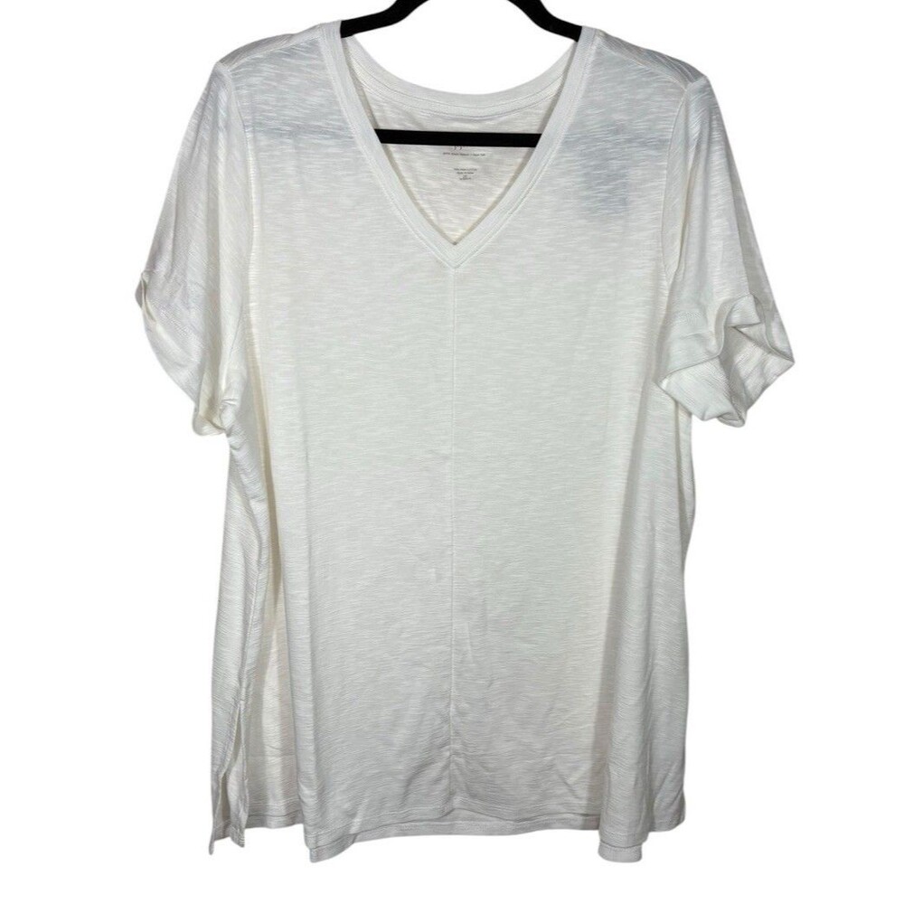J. Jill White Pima Cotton V-Neck T-Shirt Size 2X Minimalist Capsule READ